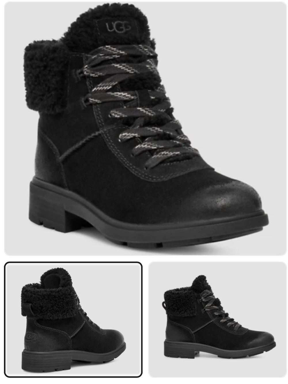 UGG Harrison Cozy Lace Waterproof Leather Boots Black - Size 7.5